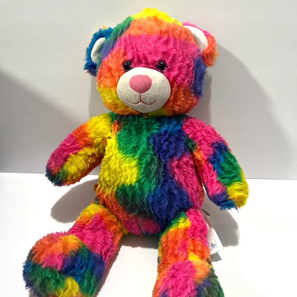 Build- A-Bear Rainbow Tie-Dye Plush Stuffed Bear. Has Flaw